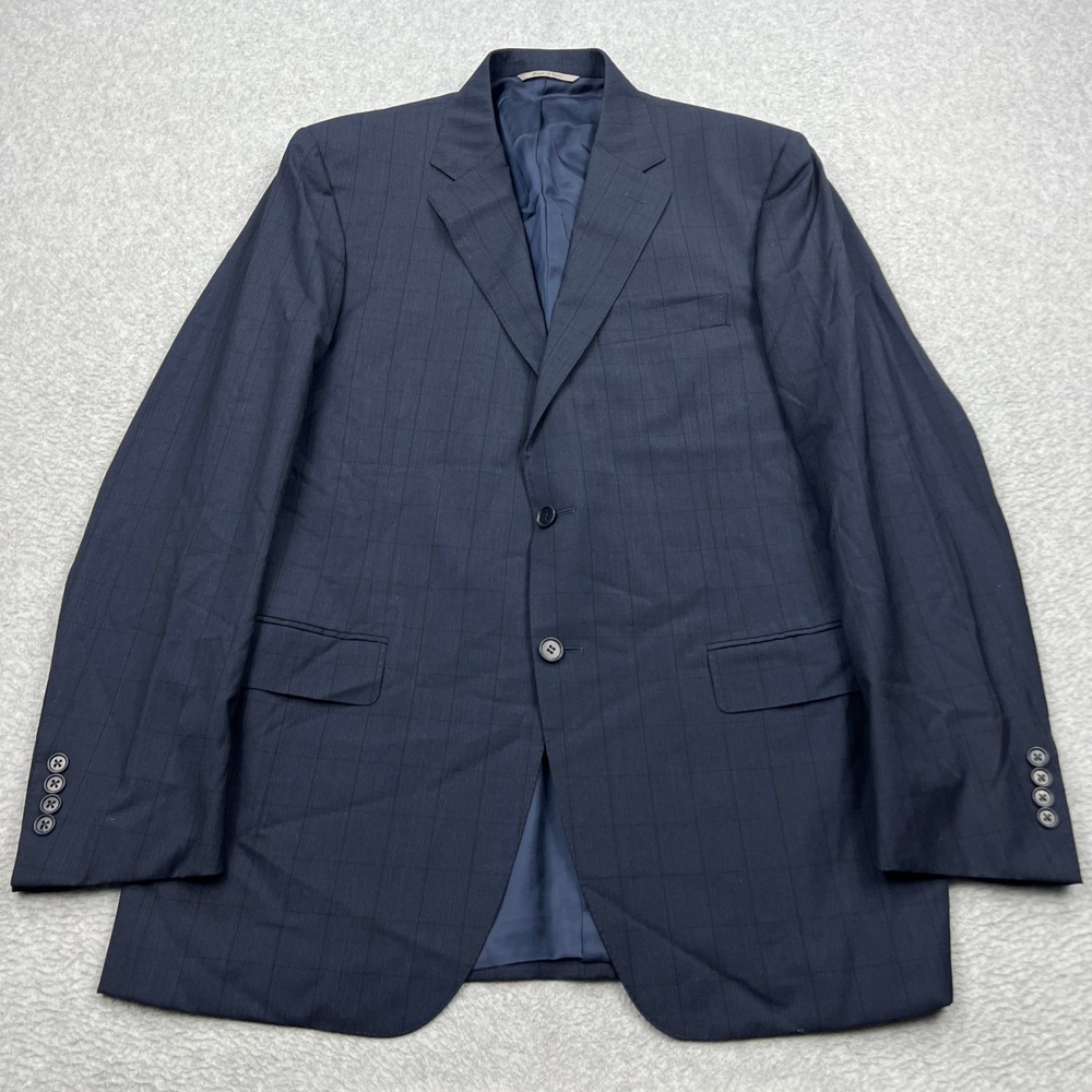 Canali Blazer Mens IT 54 Blue Windowpane 100% Wool 2-Button Double Vent Italy
